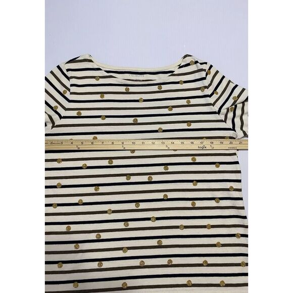 𝅺Talbots Women's Cream Colored long sleeve top with Strips gold dots Size L - Picture 5 of 9